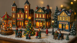 How to Use Tabletop Lemax Pieces in a Compact Downtown Scene